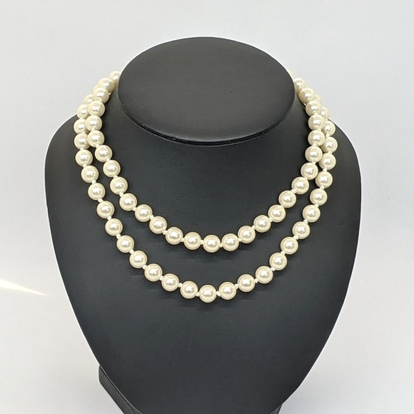 DESIGNER ERWIN PEARL VINTAGE DOUBLE STRAND FAUX PEARL FANCY CLASP CHOKER GOLD-PL - Picture 1 of 9